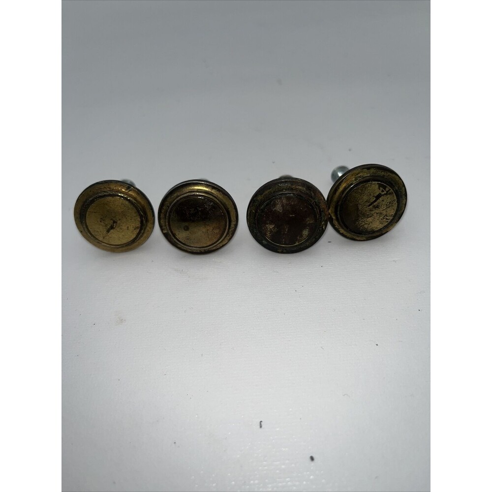 VINTAGE KBC Brass Tarnished 1 1/4" Patina Cabinet Knob Pulls Beveled Edge-Read D
